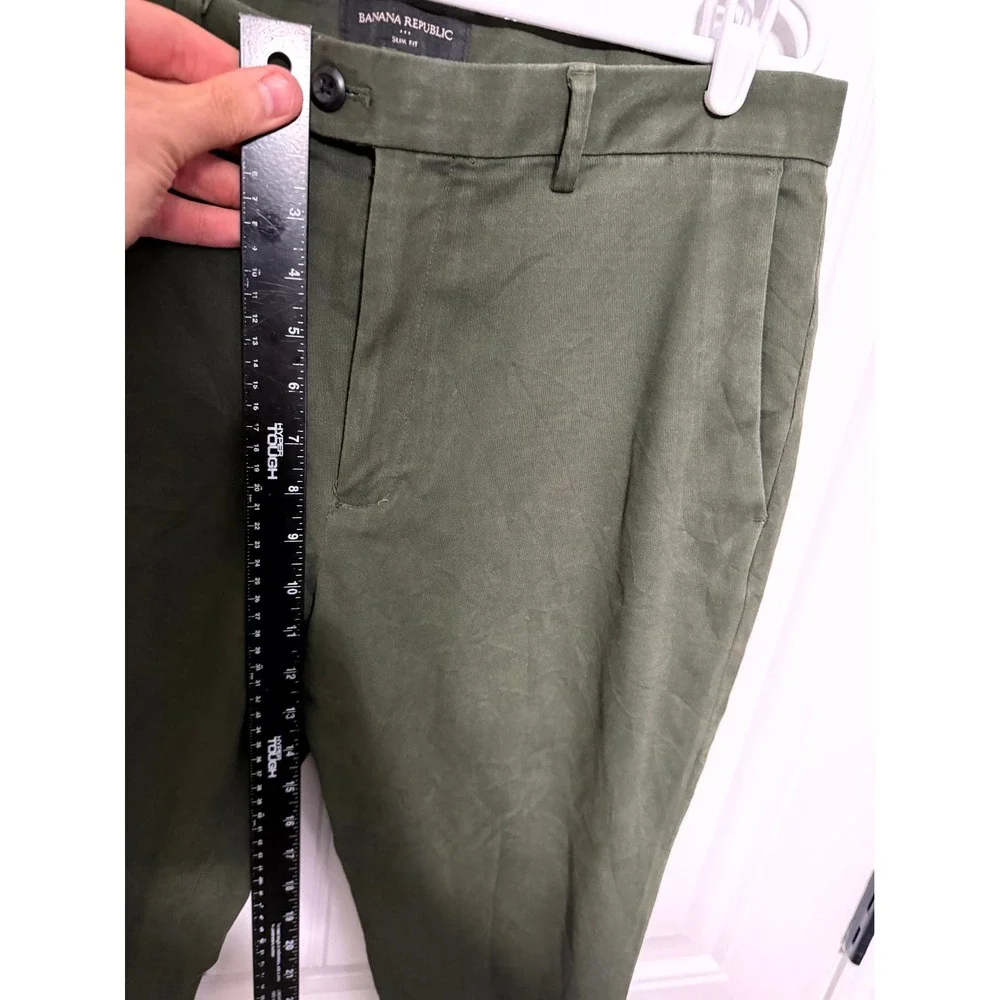 Banana Republic Chinos Mens 32x34 Olive Green Slim Fit Cotton Blend Trousers